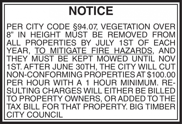 Notice, City of Big Timber, Big Timber, MT