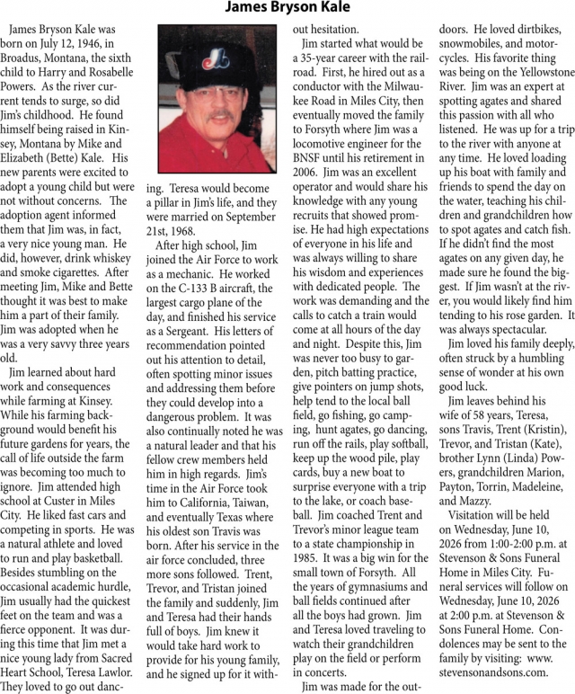 James Bryson Kale, Obituaries, Glendive, MT