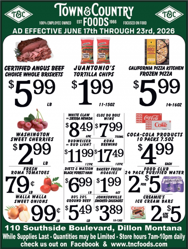Boneless Angus Beef Choice Whole Briskets, Town & Country Foods - Dillon, Dillon, MT
