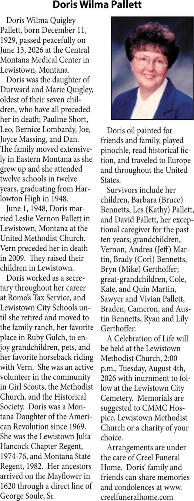Funeral Services, Obituaries, Glendive, MT