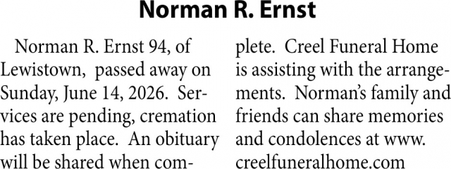 Norman R. Ernst, Obituaries, Glendive, MT