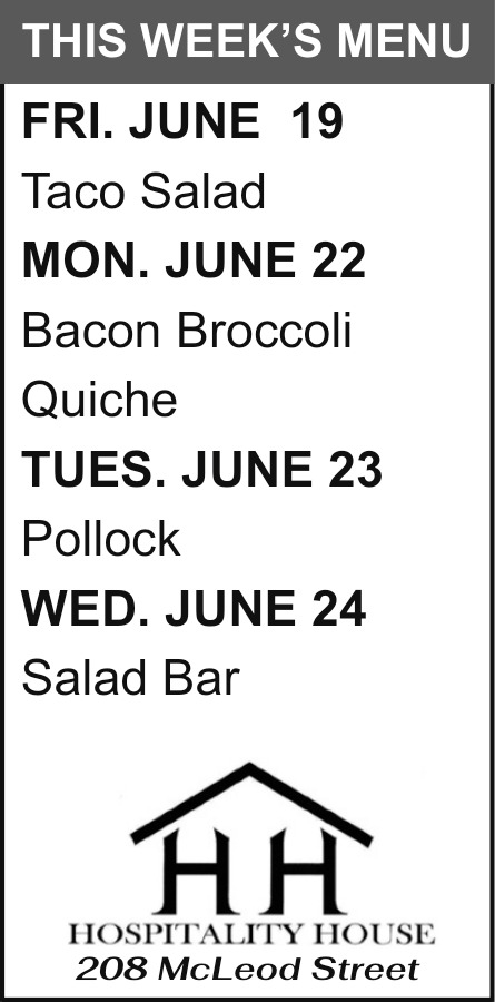 This Week's Menu, Hospitality House, Big Timber, MT