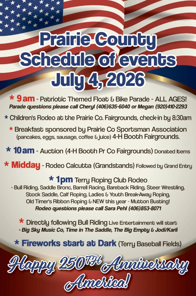 Schedule of Events, Prairie County July 4 Celebration 2026