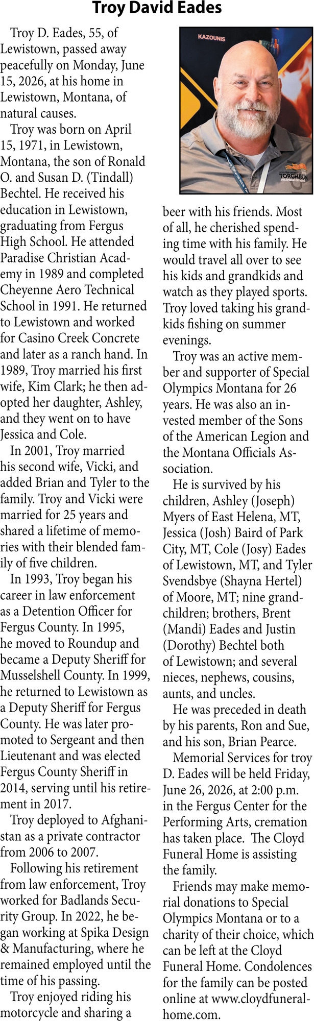 Troy David Eades, Obituaries, Glendive, MT