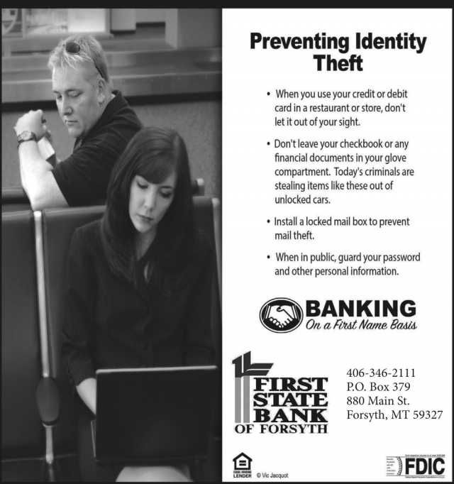 Preventing Identity Theft, First State Bank of Forsyth, Forsyth, MT