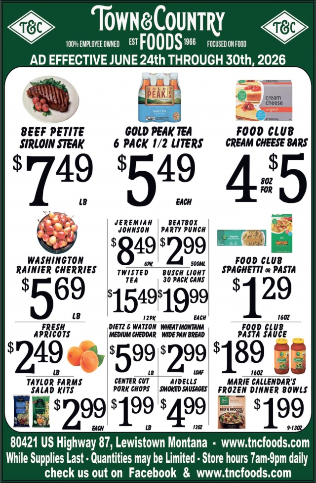 Beef Petite Sirloin Steak, Town & Country Foods - Lewiston, Lewistown, MT