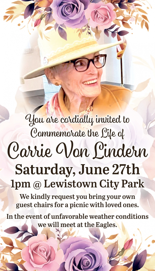 Corrie Van Lindern, Carrie Van Lindern Commemoration of Life