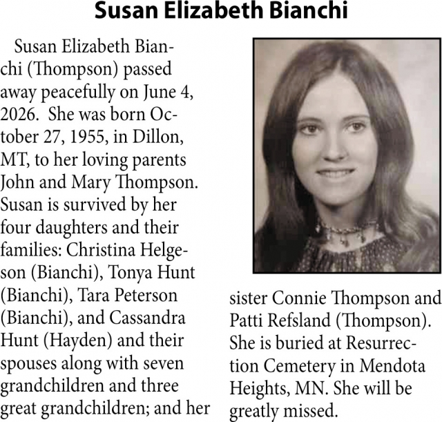 Susan Elizabeth Bianchi, Obituaries, Glendive, MT