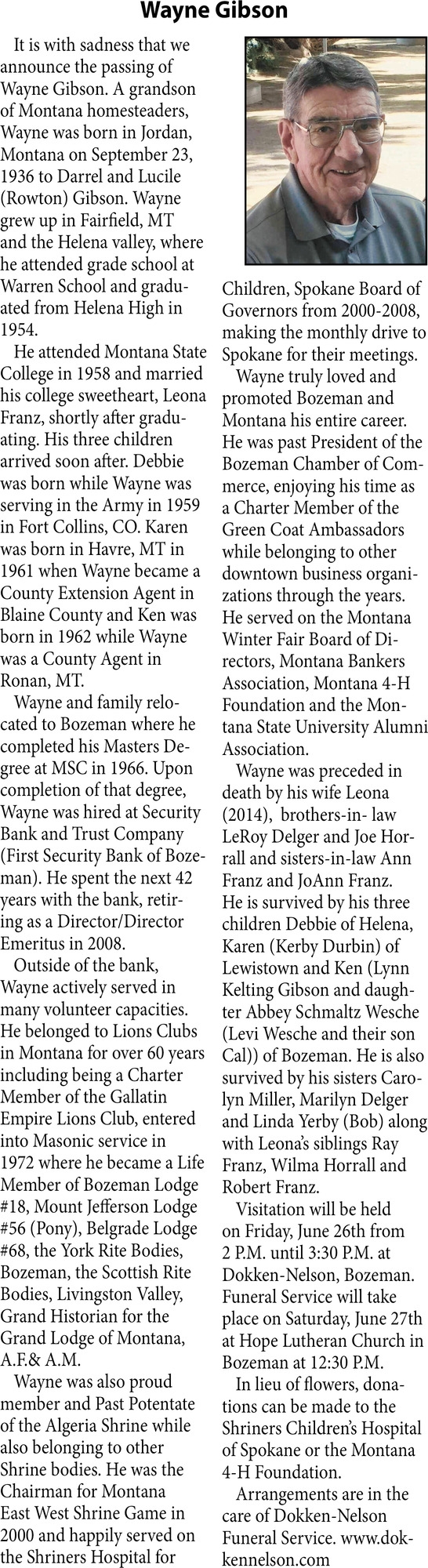 Wayne Gibson, Obituaries, Glendive, MT