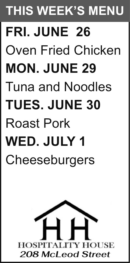 This Week's Menu, Hospitality House, Big Timber, MT