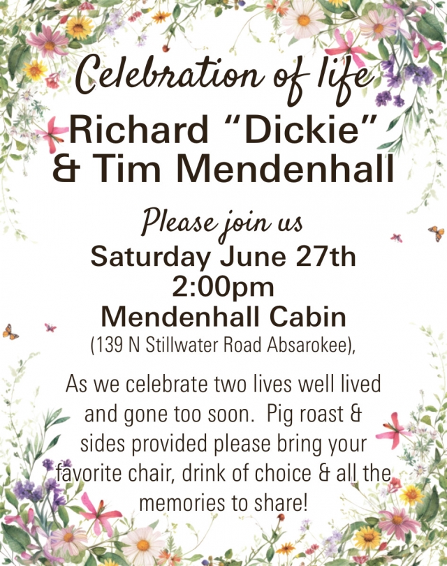 Celebration of Life, Richard & Tim Mendenhall Celebration of Life