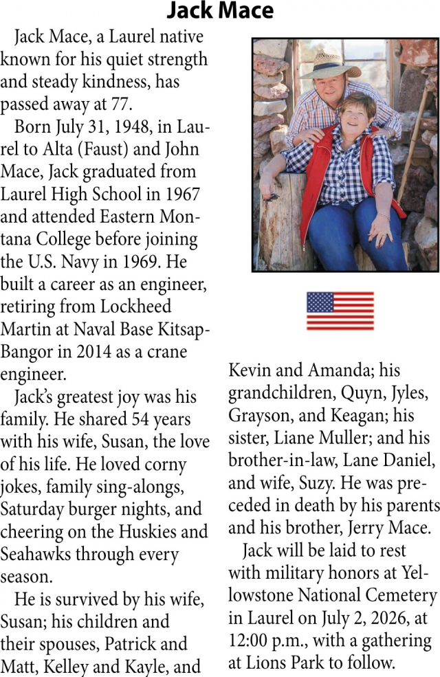 Jack Mace, Obituaries, Glendive, MT