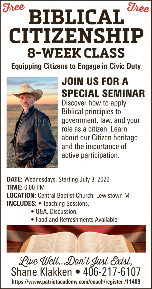 Free Biblical Citizenship, Free Biblical Citizenship 8-Week Class (July 8, 2026)