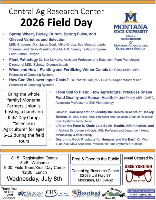 2026 Field Day, Montana State University - Central Ag Research Center, Moccasin, MT