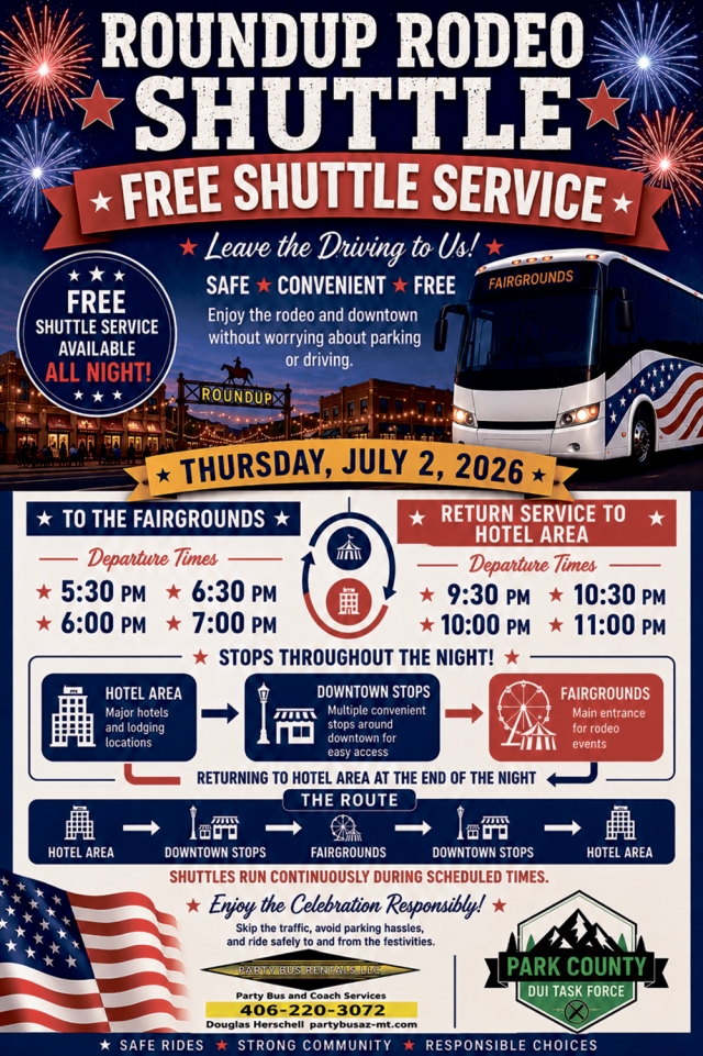 Free Shuttle Service, Roundup Rodeo Shuttle (July 2, 2026)