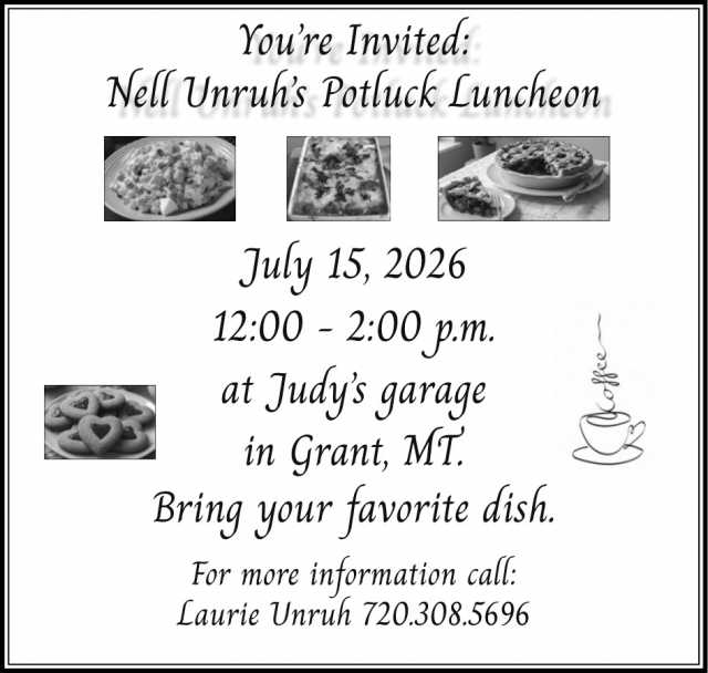 Potluck Luncheon, Nell Unruh's Potluck Luncheon (July 15, 2026)