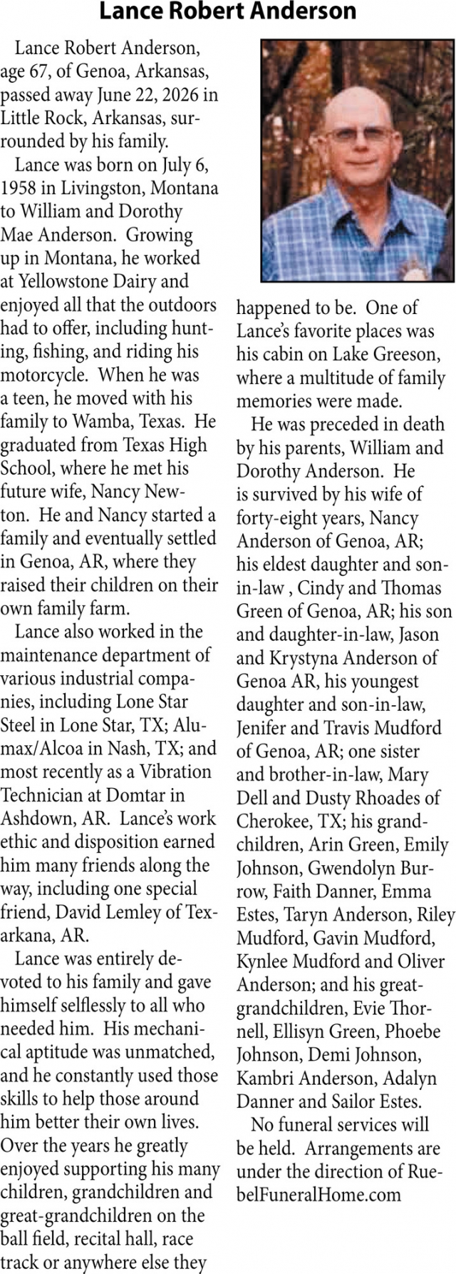 Lance Robert Anderson, Obituaries, Glendive, MT