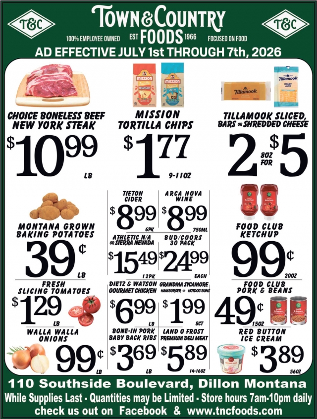 Choice Boneless Beef New York Steak, Town & Country Foods - Dillon, Dillon, MT