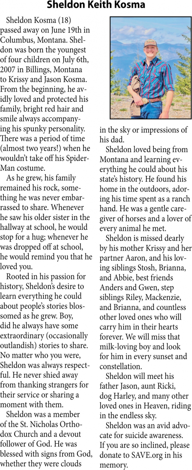 Sheldon Keith Kosma, Obituaries, Glendive, MT