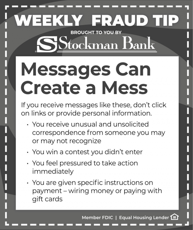Weekly Fraud Tip, Stockman Bank