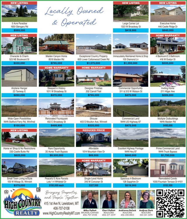 New Listing, High Country Realty, Lewistown, MT