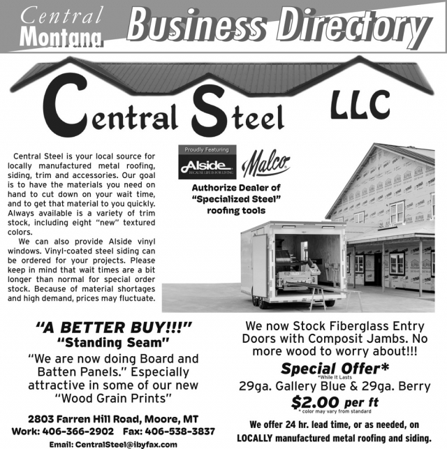 Your Local Metal Rol Former, Central Steel LLC, Moore, MT