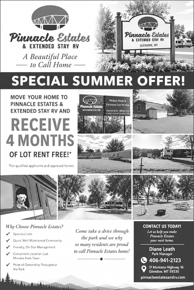 Special Summer Offer!, Pinnacle Estates & Extended Stay RV, Glendive, MT