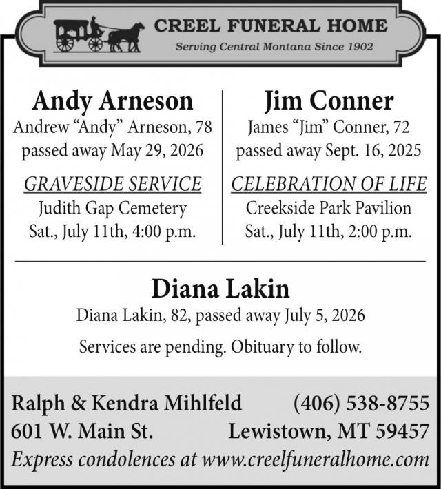 Funeral Services, Creel Funeral Home, Lewistown, MT