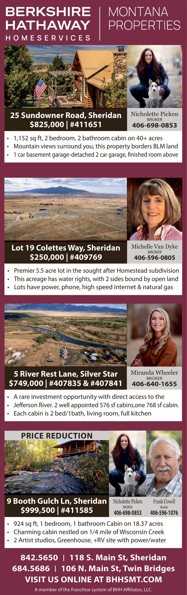 Price Improvement, Michelle Van Dyke / Nicholette Picken / Frank Cowell / Miranda Wheeler - Berkshire Hathaway HomeServices Montana Properties