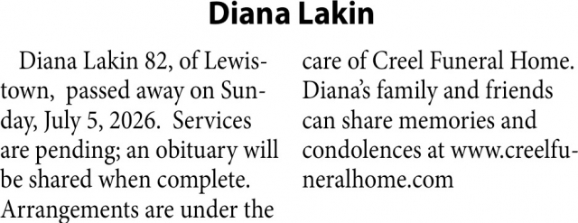 Diana Lakin, Obituaries, Glendive, MT