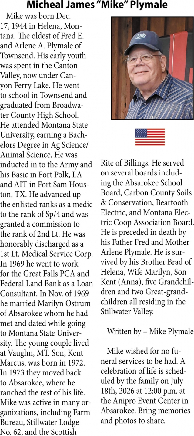 Michael James Plymale, Obituaries, Glendive, MT