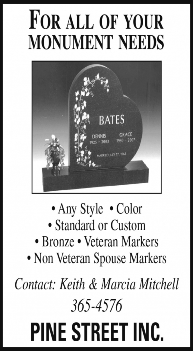 Custom Monument Needs, Pine Street Inc, Glendive, MT
