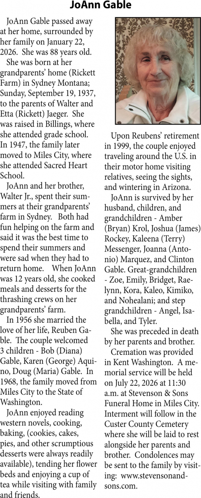 In Loving Memory         , JoAnn Gable