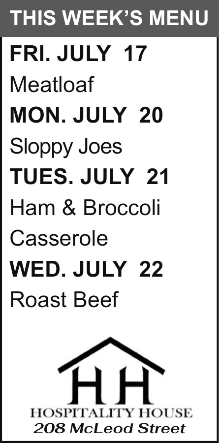 Weekly Meal Menu, Hospitality House, Big Timber, MT