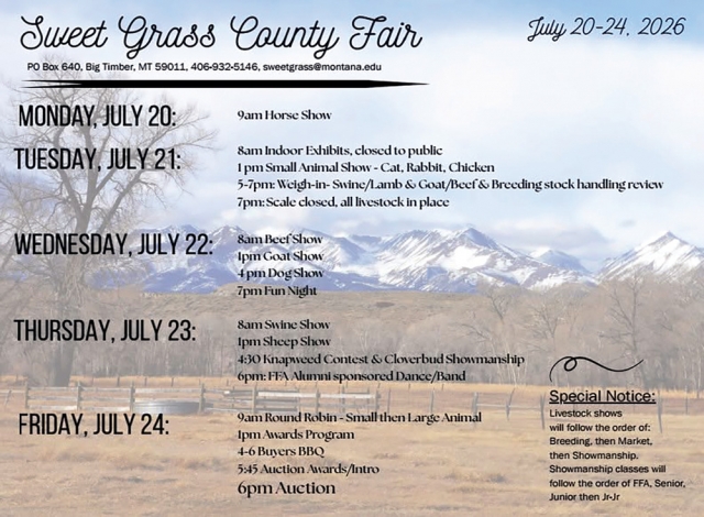 Annual County Fair, Sweet Grass County Fair 2026