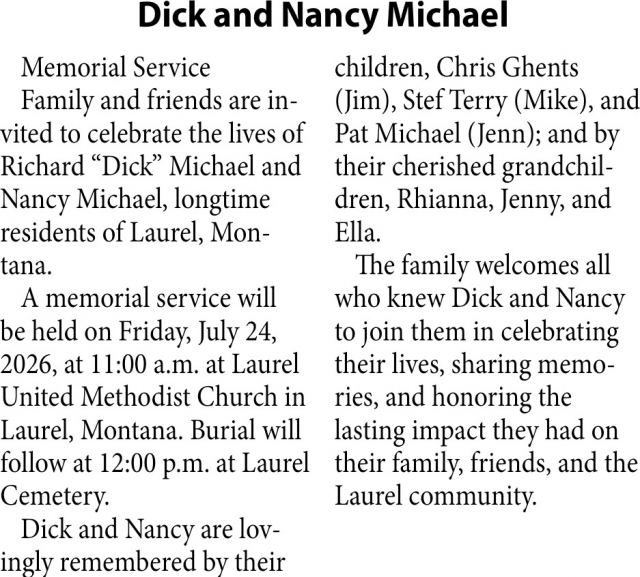 Celebration Of Life  , Dick And Nancy Michael