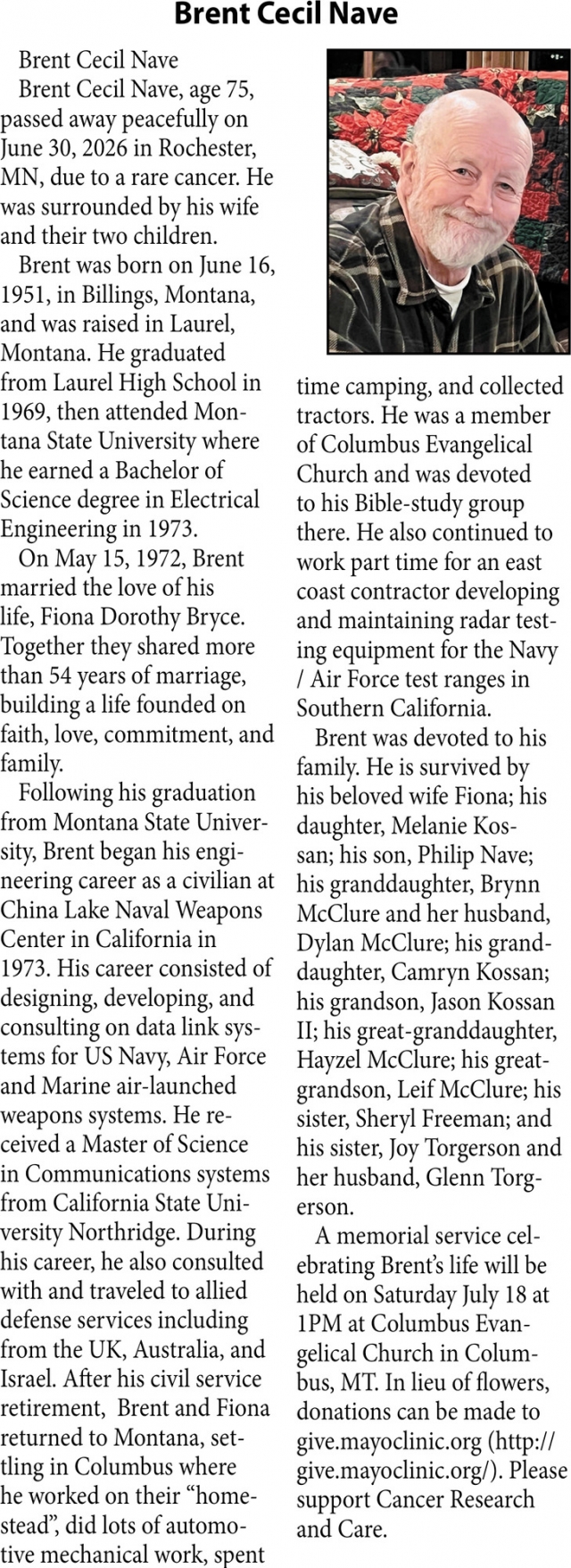 In Loving Memory    , Brent Cecil Nave