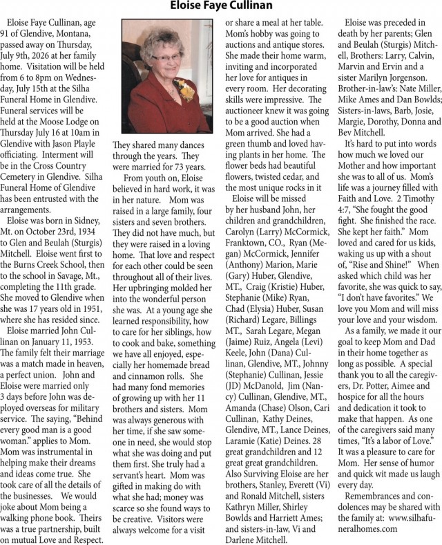 In Loving Memory     , Eloise Faye Cullinan