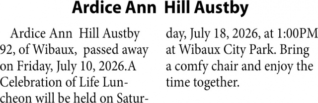 Celebration of Life, Ardice Ann Hill Austby
