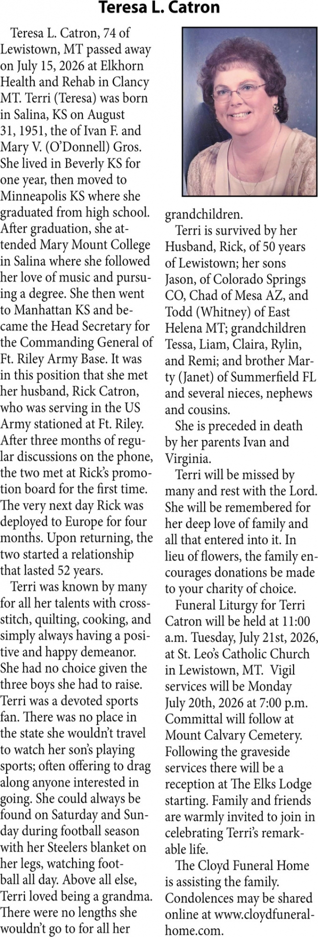 Honoring The Life    , Teresa L. Catron