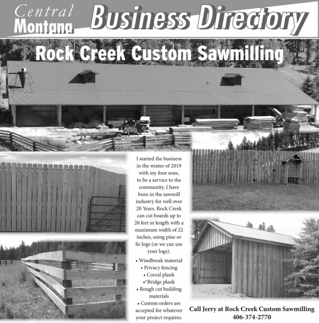 Custom Sawmilling Services, Rock Creek Custom Sawmilling, Moore, MT