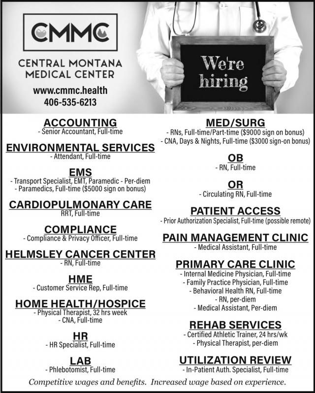 Healthcare Jobs Open , Central Montana Medical Center, Lewistown, MT