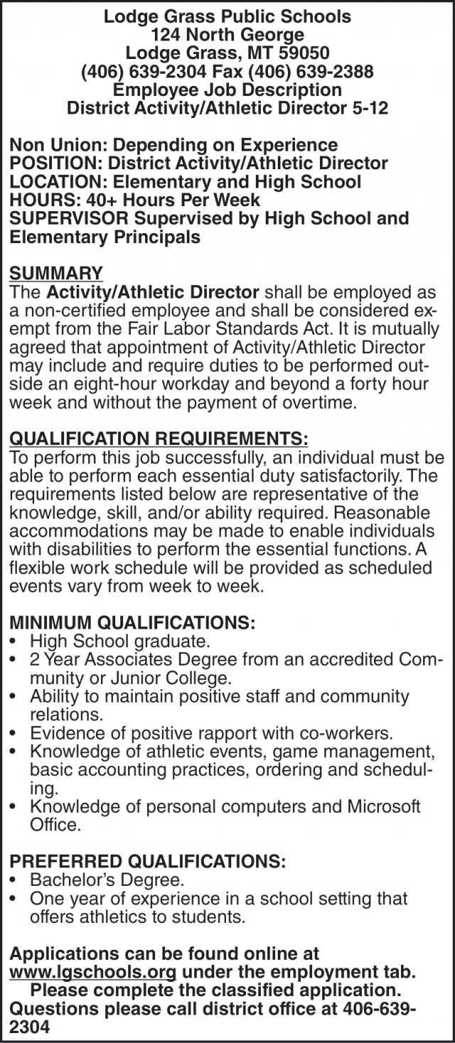 Full-Time School Position, Lodge Grass Public Schools