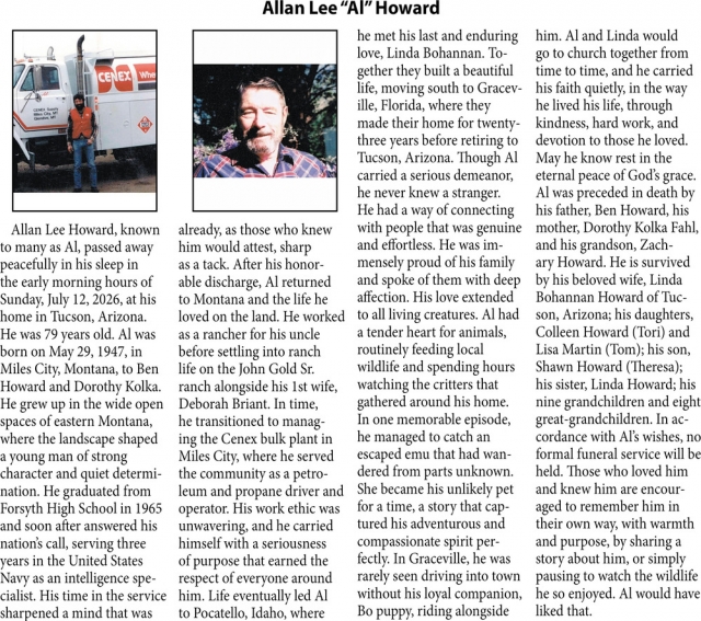 In Loving Memory, Allan Lee "Al" Howard