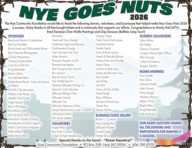 Thanks To Our Sponsors, Nye Community Foundation