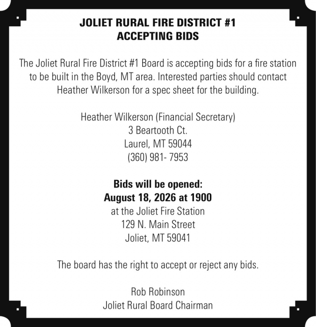 Bid on Fire Station Build, Joliet Rural Fire District #1