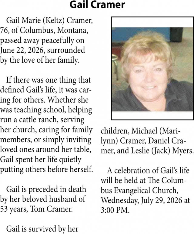 In Loving Memory, Gail Cramer