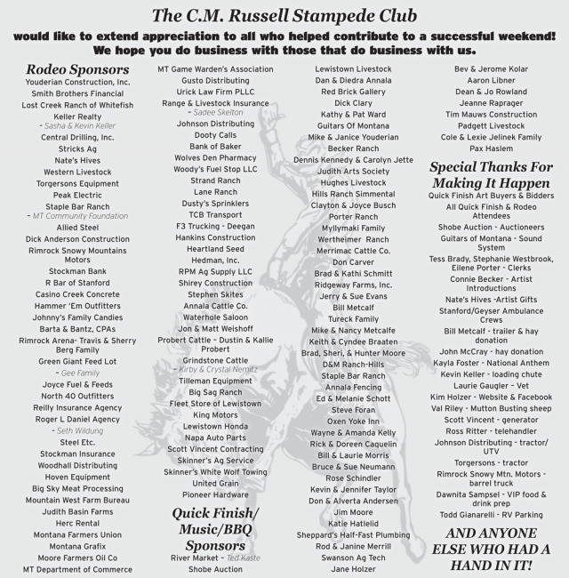 Thank You to Our Sponsors, The C.M. Russell Stampede Club