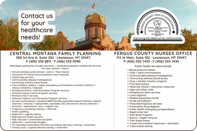 Improving the Health of Our Communities, Fergus County Health Department, Lewistown, MT