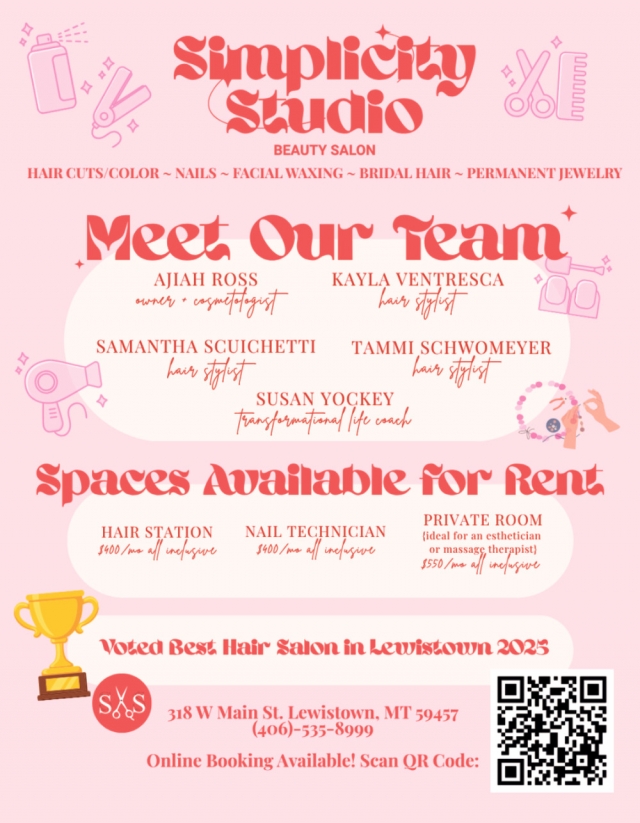 Full-Service Beauty Salon, Simplicity Studio, Lewistown, MT
